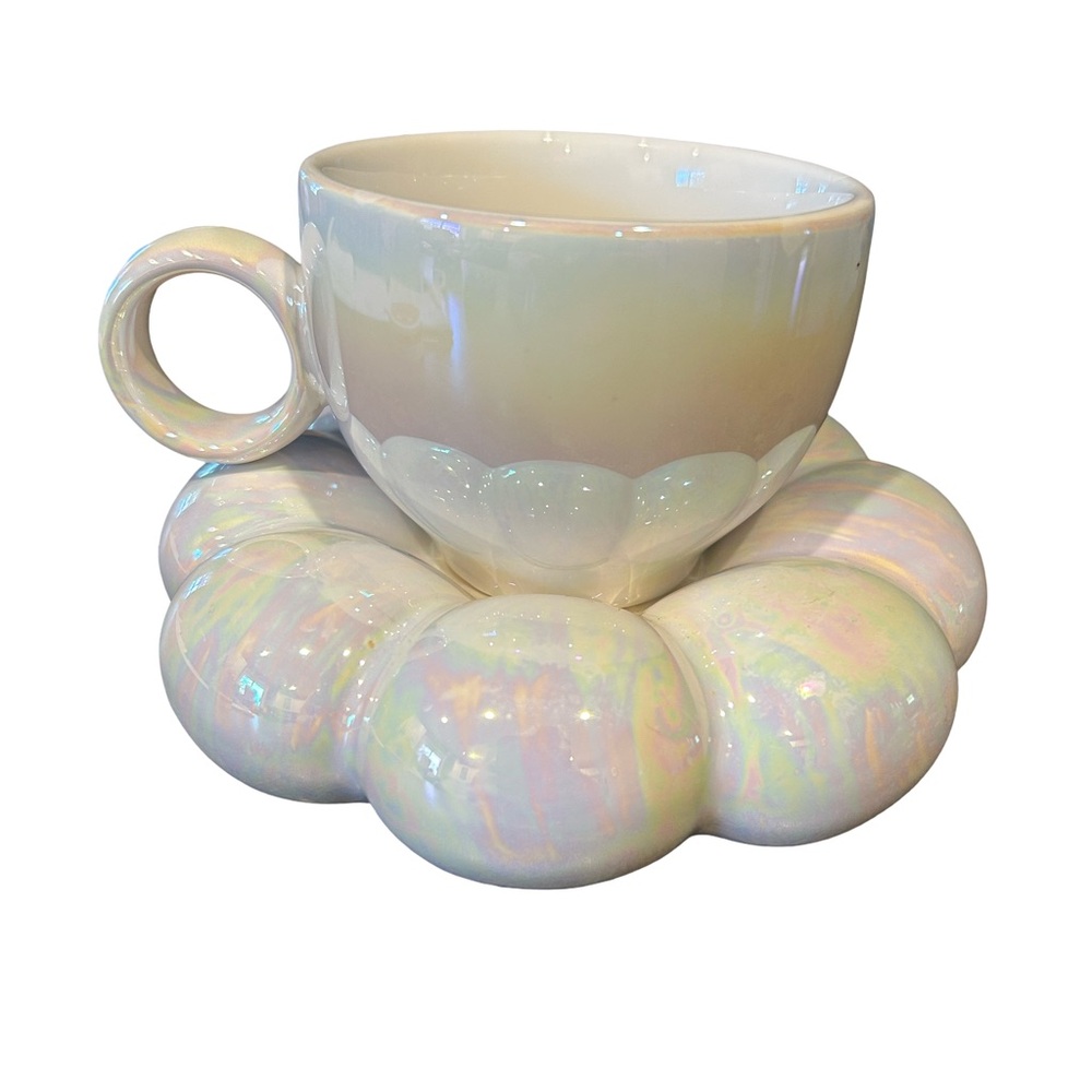 Iridescent Ceramic Teacup with Saucer